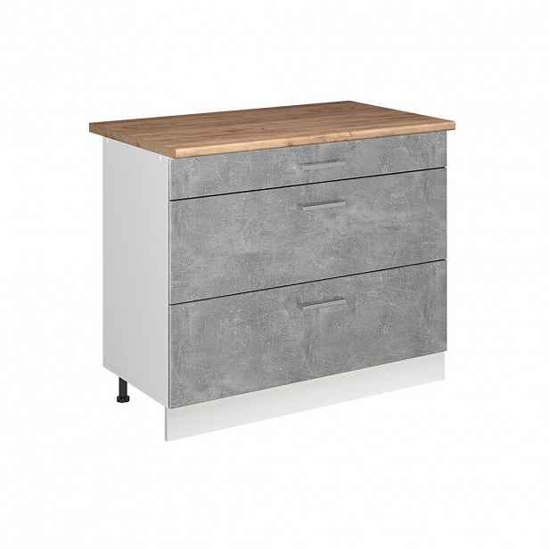 Vicco SPODNÍ SKŘÍŇKA KUCHYŇSKÉ LINKY R-Line, Beton/Bílá, 100 cm pracovná doska Dub Goldkraft