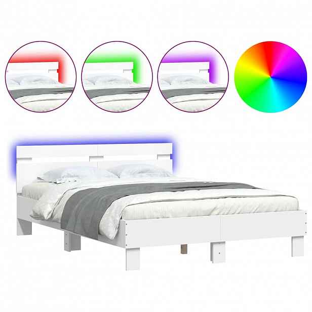 vidaXL Rám postele s čelem a LED osvětlením bílý 120 x 200 cm