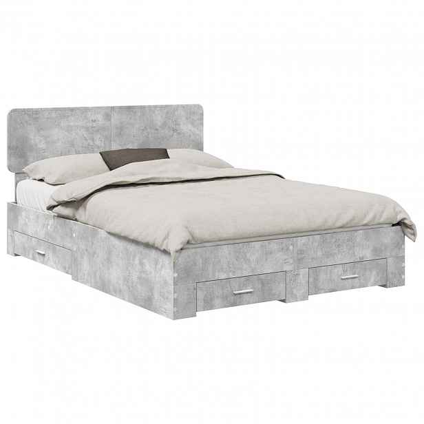 vidaXL Rám postele s čelo Betonově šedá 150 x 200 cm Kompozitní dřevo