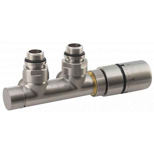 Sapho Twin - Připojovací sada ventilů termostatická, středové připojení 50 mm, broušená nerez CP3520S