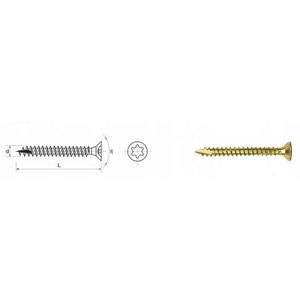Šroub Do Dřeva Pozink Žlutý Na Torx 6.0*50MM T30 200