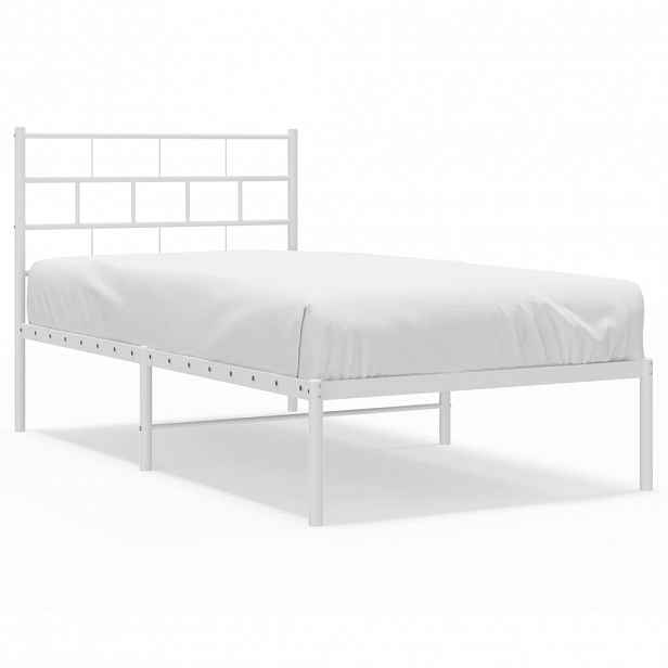 vidaXL Kovový rám postele bez matrace s čelem bílý 75 x 190 cm