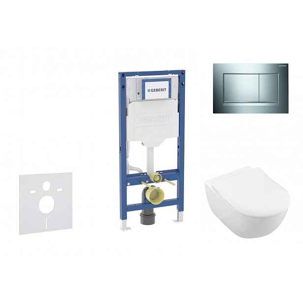 Geberit Duofix - Set předstěnové instalace, klozetu Subway 2.0 a sedátka softclose, tlačítko Sigma20, lesklý chrom/matný chrom SANI11CK1113