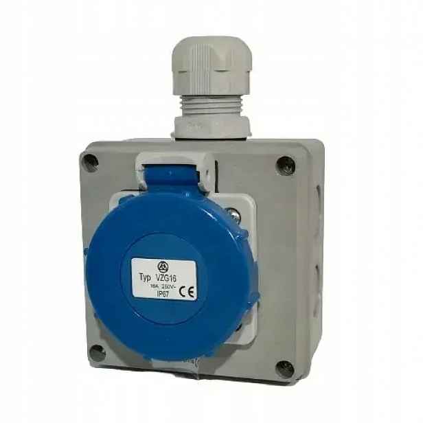 Nástěnná zásuvka 250 V, Ip 65, 16 A, 3-pól