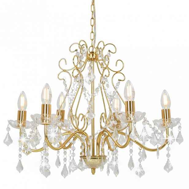 Závěsná lampa lustr zlatá / křišťál 6 x E14 Dekorhome