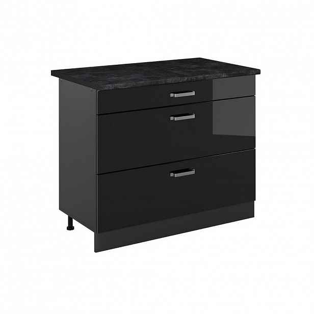 Vicco SPODNÍ SKŘÍŇKA KUCHYŇSKÉ LINKY R-Line, Černý vysoký lesk/Antracit, 100 cm pracovná doska antracitová