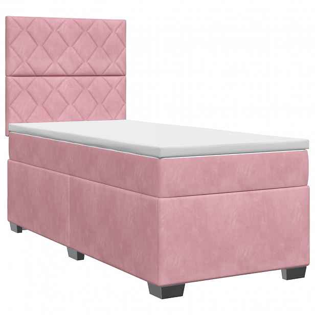 vidaXL Postel boxspring s matrací s čelo Růžová 100 x 200 cm Samet