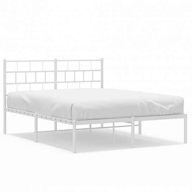 vidaXL Kovový rám postele s čelem bílý 150 x 200 cm