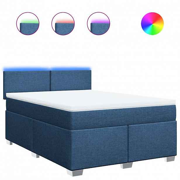 vidaXL Box spring postel s matrací modrá 140x190 cm textil