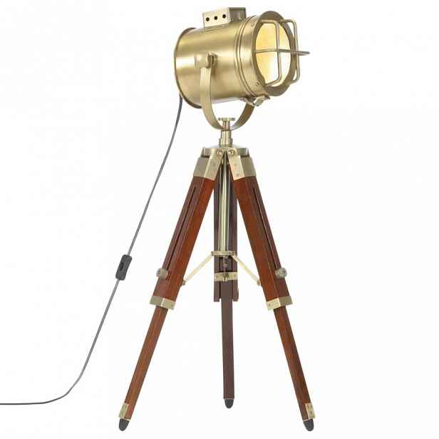 Stojací lampa kov / dřevo Dekorhome Stříbrná / černá