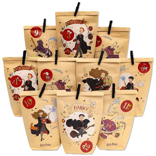 Adventní Kalendář Diy 24 Papírových Sáčků Bradavice Samolepky Sponky