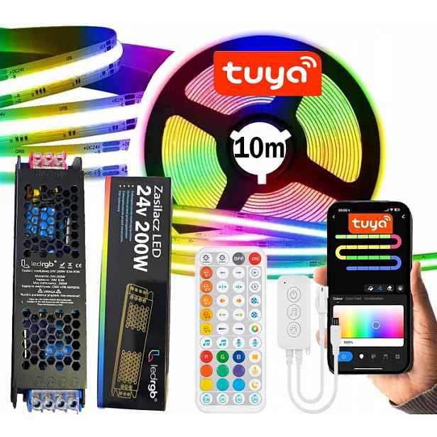 Led Páska 10 m Cob Neon Rgbic Wifi Tuya Aplikace Dálkový Ovladač Sada Napájecího Adaptéru 24 V