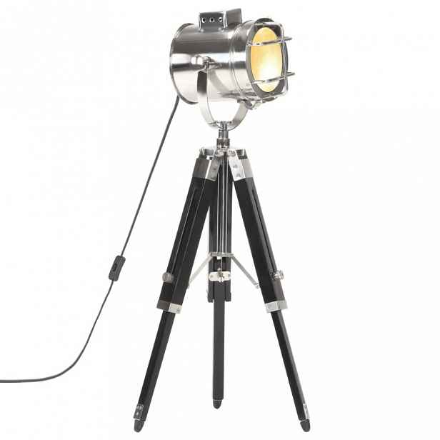 Stojací lampa kov / dřevo Dekorhome Stříbrná / černá