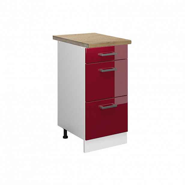 Vicco SPODNÍ SKŘÍŇKA KUCHYŇSKÉ LINKY R-Line Červená vysoký lesk 40 cm se zásuvkami, PD Dub