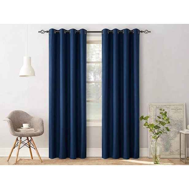 Zatemňovací závěsy OXFORD tmavě modré 140x250 cm (2 ks), kovové kroužky