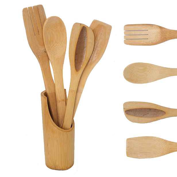 TFY KITCHEN 52759 5dílná sada kuchyňského náčiní, bambusové