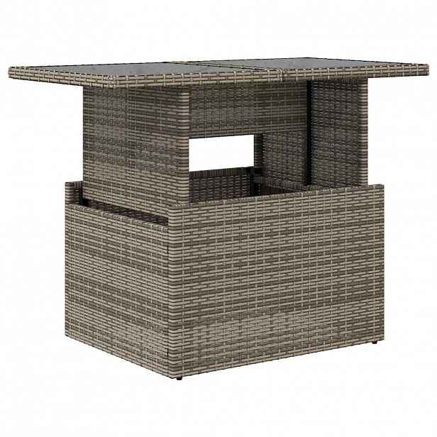 vidaXL Zahradní stůl se skleněnou deskou šedý 100x55x73 cm polyratan