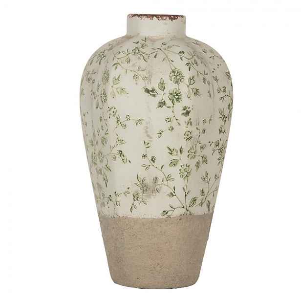 Béžová keramická váza se zelenými květy Jenia S - Ø 17*29 cm Clayre & Eef