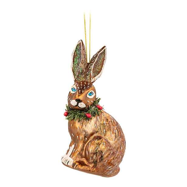 Skleněná ručně vyrobená vánoční ozdoba 5 cm Festive Hare – Sass & Belle