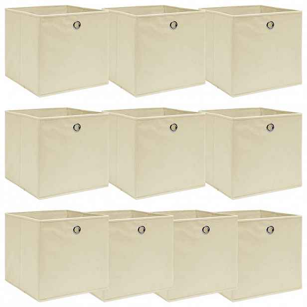 vidaXL Úložné boxy 10 ks krémové 32 x 32 x 32 cm textil