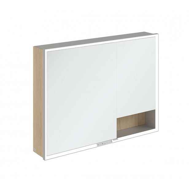 Villeroy & Boch My View+ - Zrcadlová skříňka s LED osvětlením 100x75x17 cm, 2 dvířka, Nordic Oak/šedá A48110VJ