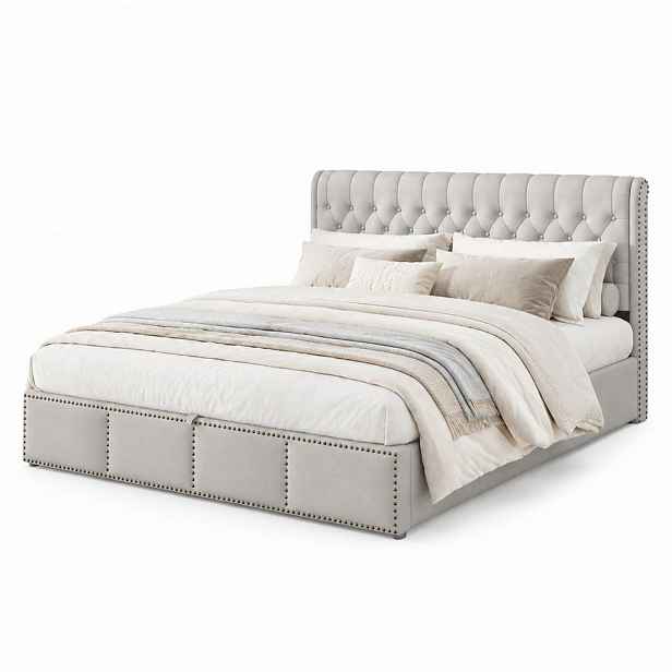 CHICFURN ČALOUNĚNÁ POSTEL 180/200 cm v šedé barvě s úložným prostorem