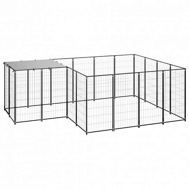 vidaXL Psí kotec černý 6,05 m² ocel