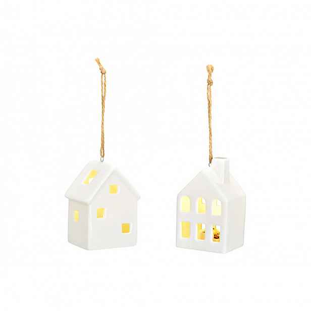 Sada 2 LED závěsných mini domečků z keramiky