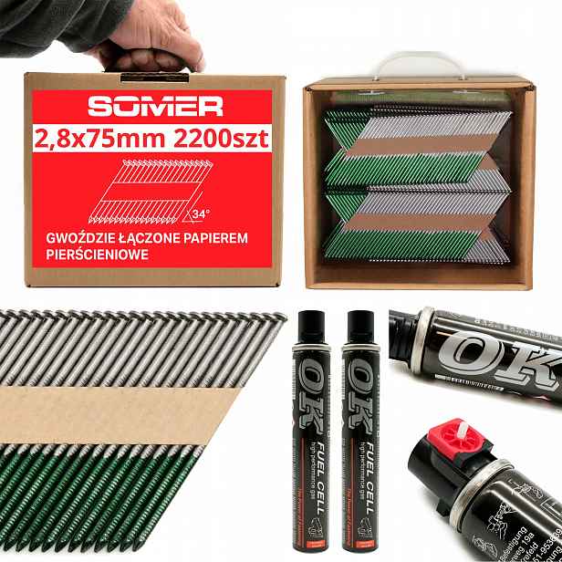 Set Hřebíky spojené papírem R a 2 gázy Ok 2,8x75mm 2200ks
