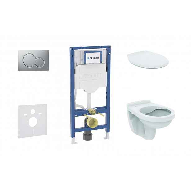 Geberit Duofix - Set předstěnové instalace, klozetu Alpha a sedátka, tlačítko Sigma01, matný chrom SANI11CD2126
