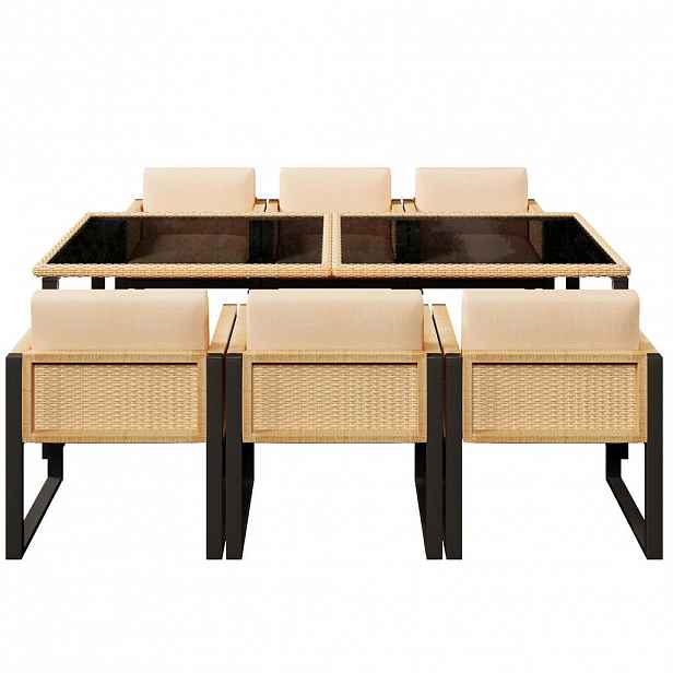 Redom ZAHRADNÍ jídelní set 170/80/75 cm se 6 židlemi, PE ratan, tvrzené sklo a snímatelné potahy, Černá, Hnědá