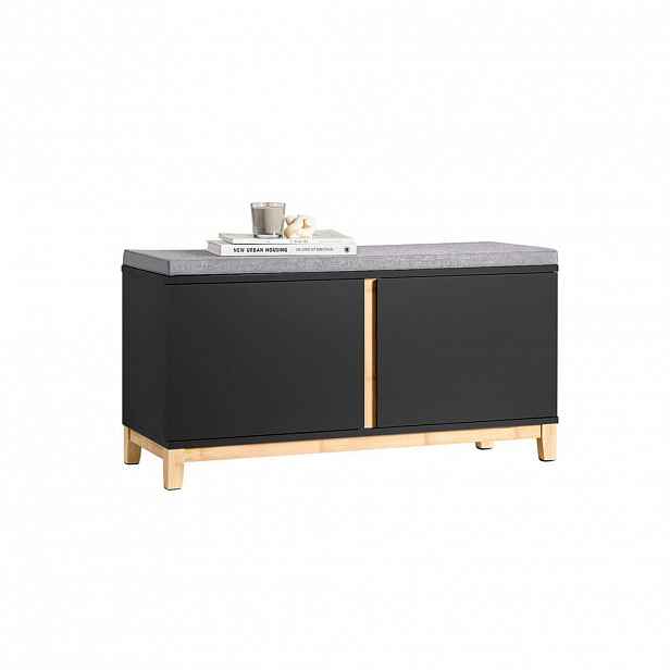 SoBuy BOTNÍK se dvěma dveřmi Černá 90x34x47cm Moderní