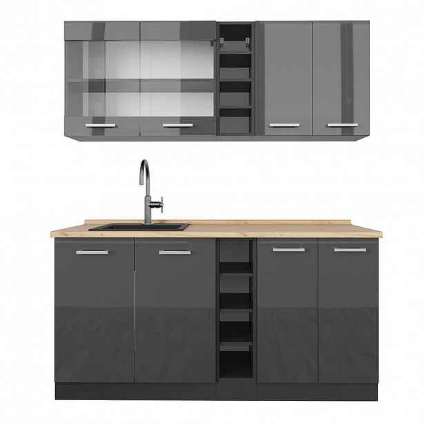 Vicco JEDNOTKOVÁ KUCHYNĚ R-Line Antracit vysoký lesk/antracit 160 cm bez pracovní desky