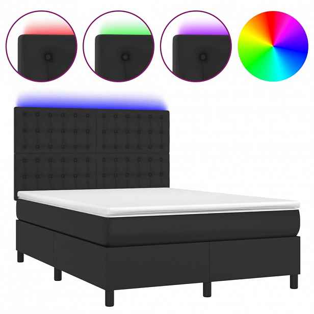 vidaXL Box spring postel s matrací a LED černá 140x200 cm umělá kůže
