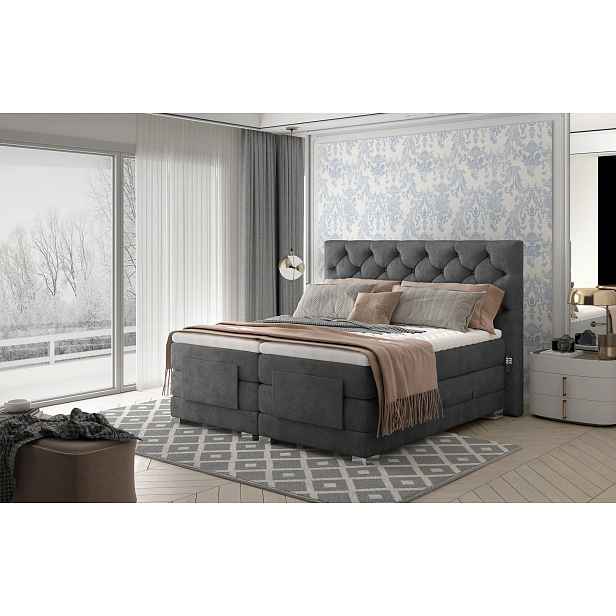 Luxusní polohovací postel 160x200 LIVANO - tmavě šedá