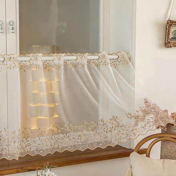 TEMU 1 Panel Venkovská Farma Vynikající Vyšívaná Listová Průhledná Závěs | Závěs s Tunelem, Polyester, Vhodný do Obývacího Pokoje, Ložnice, Balkónu,