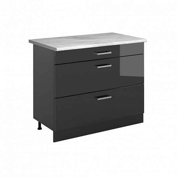 Vicco SPODNÍ SKŘÍŇKA KUCHYŇSKÉ LINKY R-Line, Antracitový vysoký lesk/Antracit, 100 cm pracovná doska Mramor