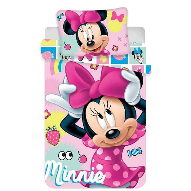 Růžové bavlněné dětské povlečení do postýlky 100x135 cm Minnie "Sweet" – Jerry Fabrics
