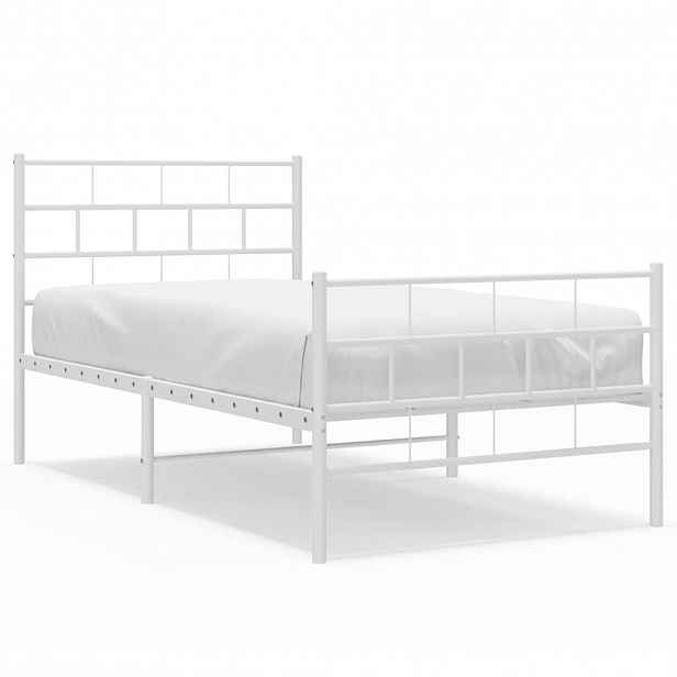 vidaXL Kovový rám postele s hlavovým a nožním čelem bílý 100 x 190 cm