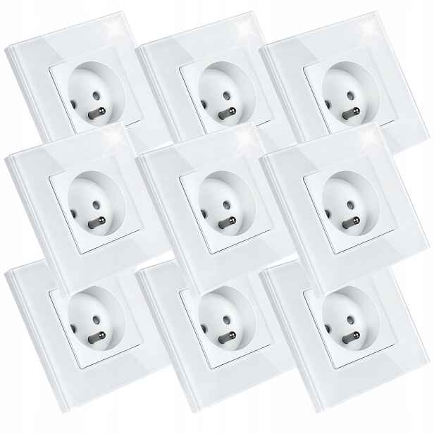 9 x Jednotlivá Elektrická Zásuvka Bílá Skleněná S Uzemněním