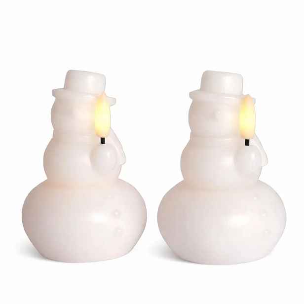 LED svíčka z pravého vosku na baterie, sněhulák, bílý, sada 2 ks, ø 7 × 10 cm, CR2032
