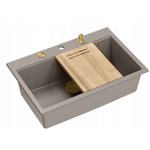 Quadron Marc 110 Granitový dřez 1-komorový 76x50x22 cm Béžová/Zlatá