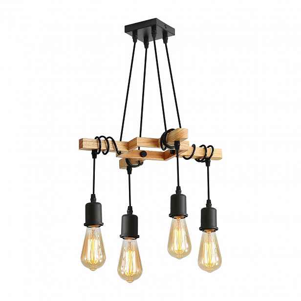 Stropní svítidlo 4bodové Lustr závěsný E27 dřevo černá loft 115 cm