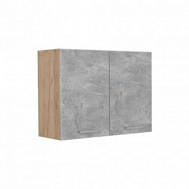 Vicco SKLENĚNÁ KUCHYŇSKÁ SKŘÍŇKA R-Line, Beton/Zlatý mocný dub, 80 cm