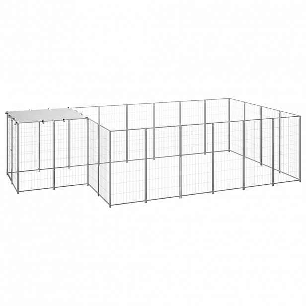 vidaXL Psí kotec stříbrný 8,47 m² ocel