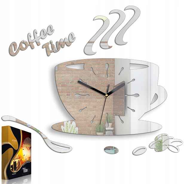 Nástěnné hodiny ve tvaru šálku z akrylu Coffe Time Mirror Kulatý