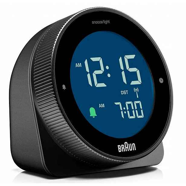 Černý Kulatý Podsvícený Elektronický Budík Braun BC24B-RC DCF77 Alarm