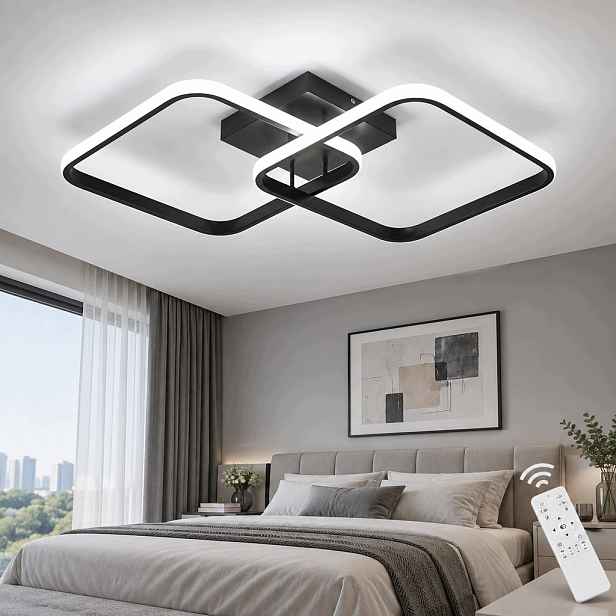 Čtvercové stropní svítidlo, 50 W, černé, stmívatelné, s dálkovým ovládáním