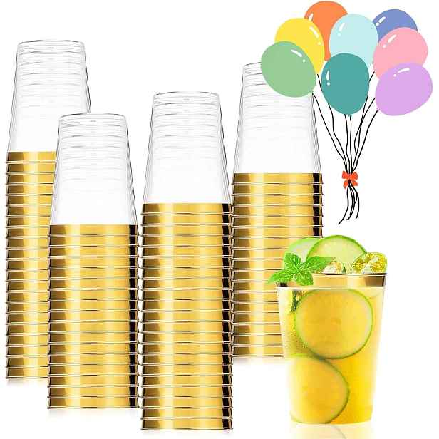 Hrnky Opakovaně Použitelné 50 Kusů 300 ML Zlaté Párty Průhledné