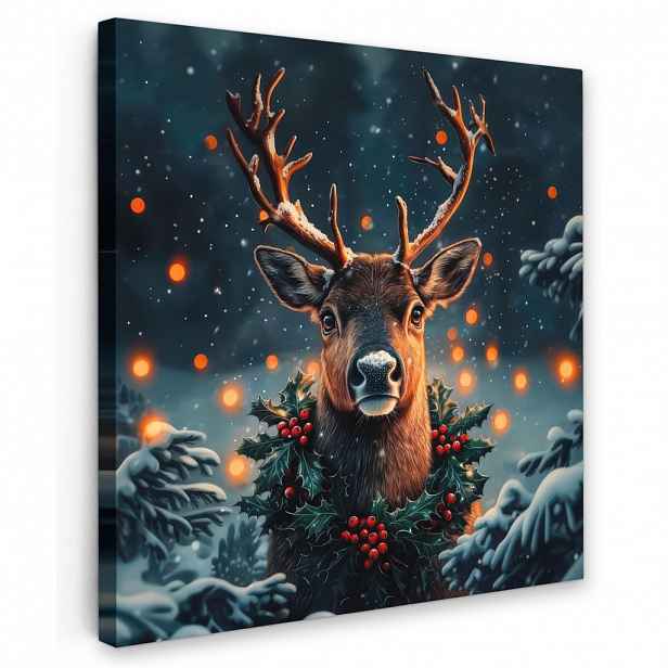 MuchoWow OBRAZ NA PLÁTNĚ Jelen - Vánoce - Zima - Sníh - Vánoční věnec 20x20 cm